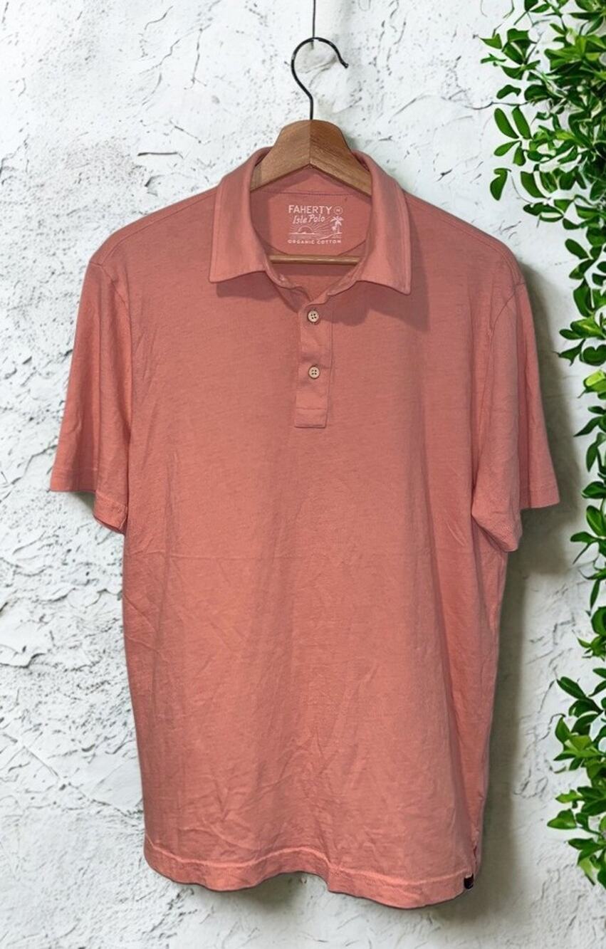 Faherty Isle Polo Shirt Men's M Salmon Organic Cotton Peru Coastal Casual